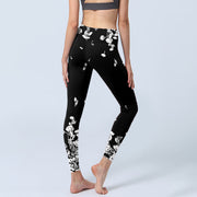 Buddha Stones Black Scattered Petals Print Gym Leggings Women's Yoga Pants - image 4