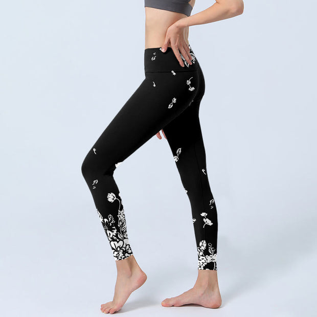 Buddha Stones Black Scattered Petals Print Gym Leggings Women's Yoga Pants - image 3