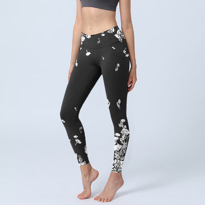 Buddha Stones Black Scattered Petals Print Gym Leggings Women's Yoga Pants - Black - US18，UK/AU22，EU50 (4XL) - image 1