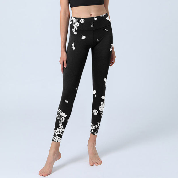 Buddha Stones Black Scattered Petals Print Gym Leggings Women's Yoga Pants - image 6