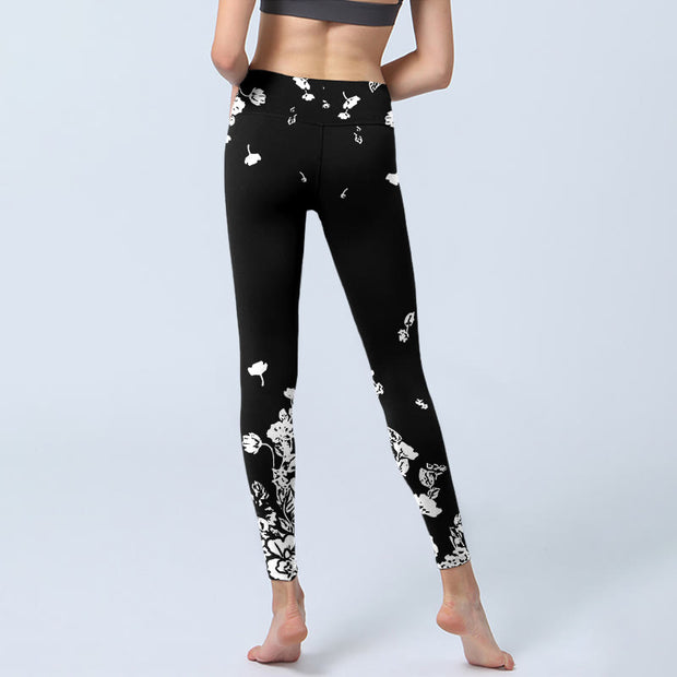 Buddha Stones Black Scattered Petals Print Gym Leggings Women's Yoga Pants - image 7