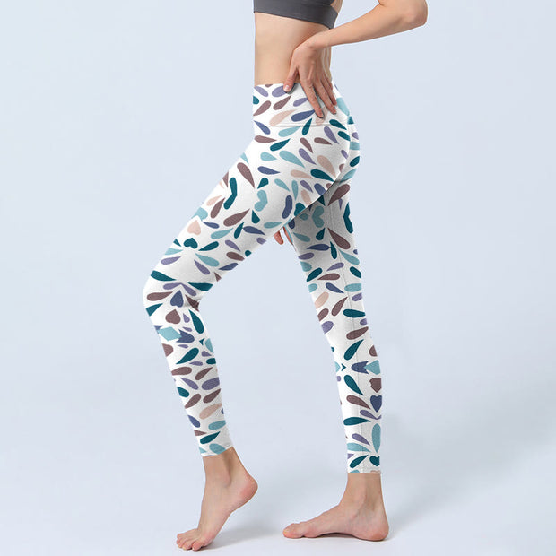 Buddha Stones White Multi Color Block Print Gym Leggings Women's Yoga Pants - image 3