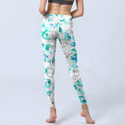 Buddha Stones Blue Watercolor Peony Flowers Lines Pattern Print Gym Leggings Women's Yoga Pants - image 7