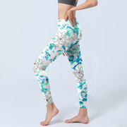 Buddha Stones Blue Watercolor Peony Flowers Lines Pattern Print Gym Leggings Women's Yoga Pants - image 3