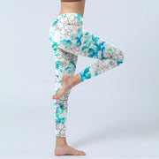 Buddha Stones Blue Watercolor Peony Flowers Lines Pattern Print Gym Leggings Women's Yoga Pants - image 4