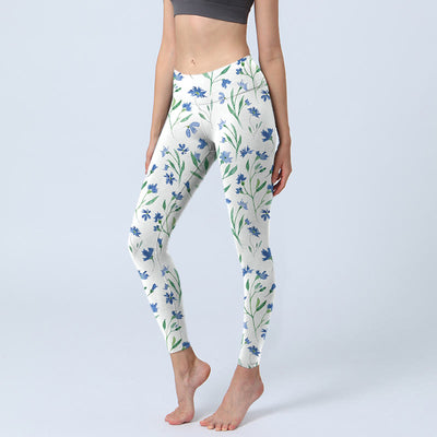 Buddha Stones White Flowers Leaf Pattern Print Gym Leggings Women's Yoga Pants - AliceBlue - US18，UK/AU22，EU50 (4XL) - image 1