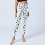 Buddha Stones White Flowers Leaf Pattern Print Gym Leggings Women's Yoga Pants - image 6