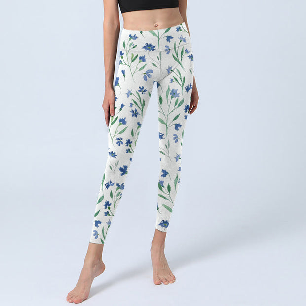 Buddha Stones White Flowers Leaf Pattern Print Gym Leggings Women's Yoga Pants - image 6