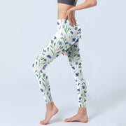 Buddha Stones White Flowers Leaf Pattern Print Gym Leggings Women's Yoga Pants - image 3