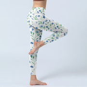 Buddha Stones White Flowers Leaf Pattern Print Gym Leggings Women's Yoga Pants - image 4