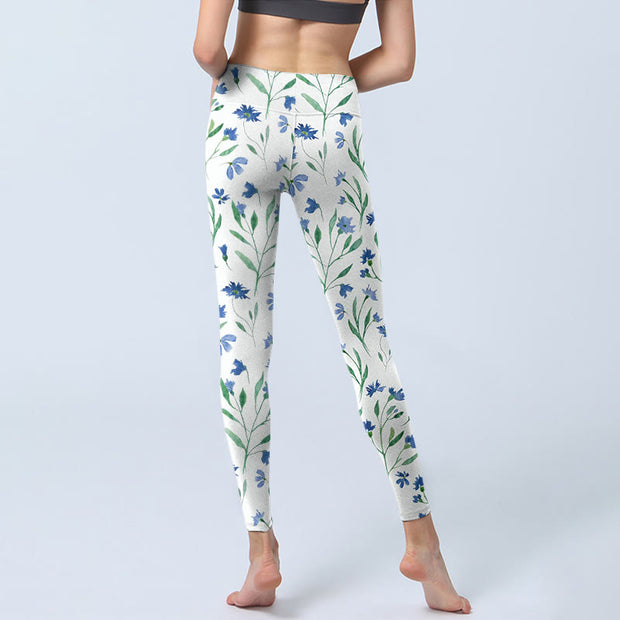 Buddha Stones White Flowers Leaf Pattern Print Gym Leggings Women's Yoga Pants - image 7
