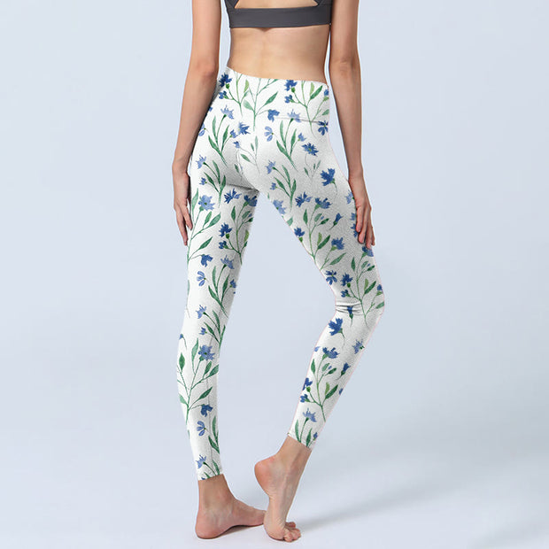 Buddha Stones White Flowers Leaf Pattern Print Gym Leggings Women's Yoga Pants - image 5