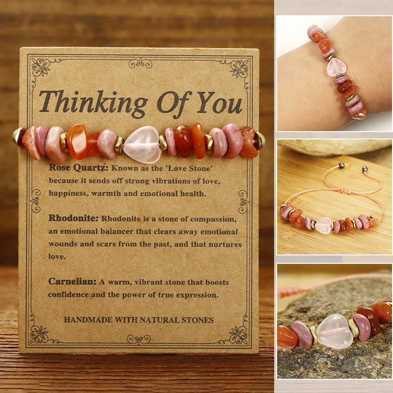 Buddha Stones Thinking Of You Rose Quartz Rhodonite Carnelian Relationships  Bracelet
