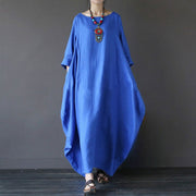 Buddha Stones Solid Color Three Quarter Sleeve Cotton Women's Maxi Dress - Blue - US16，UK/AU20，EU48 (5XL) - image 10