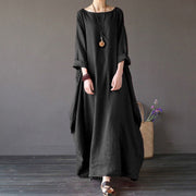 Buddha Stones Solid Color Three Quarter Sleeve Cotton Women's Maxi Dress - Black - US16，UK/AU20，EU48 (5XL) - image 12