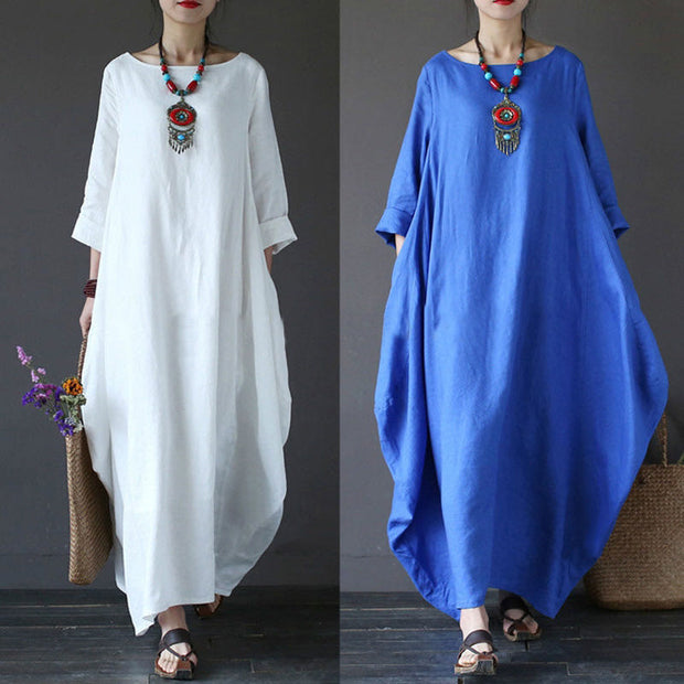 Buddha Stones Solid Color Three Quarter Sleeve Cotton Women's Maxi Dress - image 11