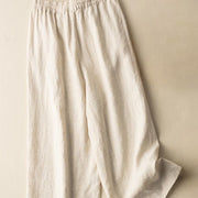 Buddha Stones Casual Embroidery Bohemian Pattern Drawstring Cotton Linen Women's Wide Leg Pants With Pockets