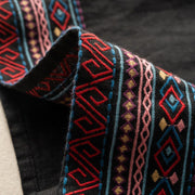 Buddha Stones Casual Embroidery Bohemian Pattern Drawstring Cotton Linen Women's Wide Leg Pants With Pockets