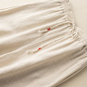 Buddha Stones Casual Embroidery Bohemian Pattern Drawstring Cotton Linen Women's Wide Leg Pants With Pockets
