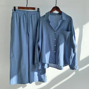 Buddha Stones 2Pcs Long Sleeve Shirt Top With Pockets Drawstring Pants Meditation Cotton Linen Clothing Women's Set - RoyalBlue - US20，UK/AU24，EU52 (5XL) - image 4