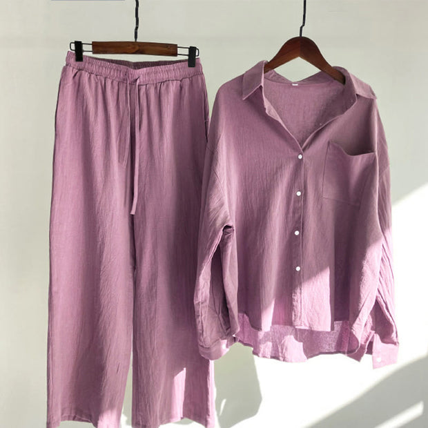 Buddha Stones 2Pcs Long Sleeve Shirt Top With Pockets Drawstring Pants Meditation Cotton Linen Clothing Women's Set - PaleVioletRed - US20，UK/AU24，EU52 (5XL) - image 13