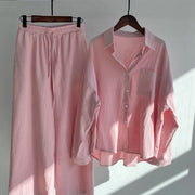 Buddha Stones 2Pcs Long Sleeve Shirt Top With Pockets Drawstring Pants Meditation Cotton Linen Clothing Women's Set - LightPink - US20，UK/AU24，EU52 (5XL) - image 2