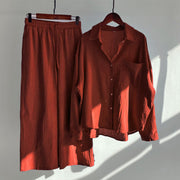 Buddha Stones 2Pcs Long Sleeve Shirt Top With Pockets Drawstring Pants Meditation Cotton Linen Clothing Women's Set