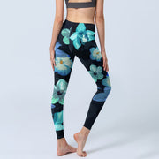 Buddha Stones Green Blue Floral Print Exercise Leggings Women's Yoga Pants - image 5