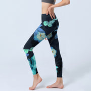 Buddha Stones Green Blue Floral Print Exercise Leggings Women's Yoga Pants - image 3