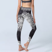 Buddha Stones Black Mandala Flowers Print Exercise Leggings Women's Yoga Pants - image 5
