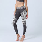Buddha Stones Black Mandala Flowers Print Exercise Leggings Women's Yoga Pants - Black - US18，UK/AU22，EU50 (4XL) - image 1