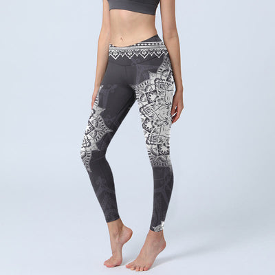 Buddha Stones Black Mandala Flowers Print Exercise Leggings Women's Yoga Pants - Black - US18，UK/AU22，EU50 (4XL) - image 1