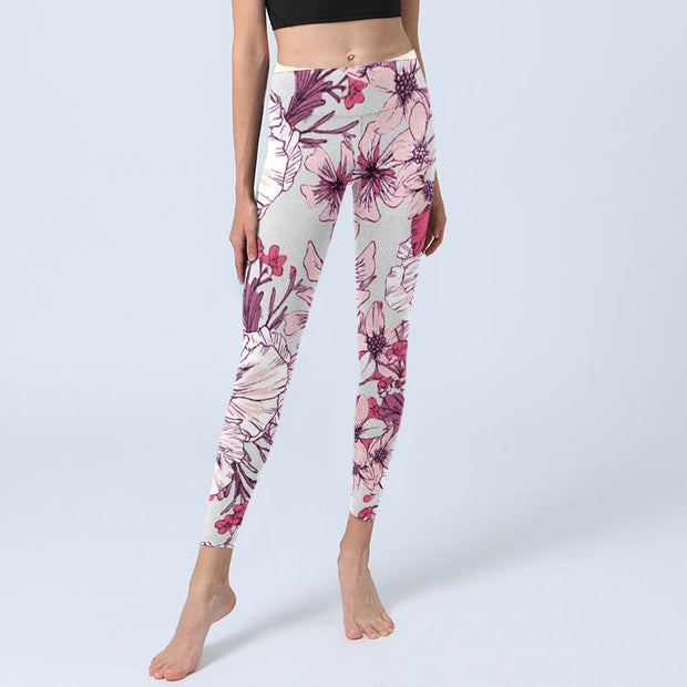 Buddha Stones Pink Rose Red Flowers Print Exercise Leggings Women's Yoga Pants - image 6