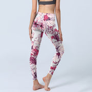 Buddha Stones Pink Rose Red Flowers Print Exercise Leggings Women's Yoga Pants - image 5