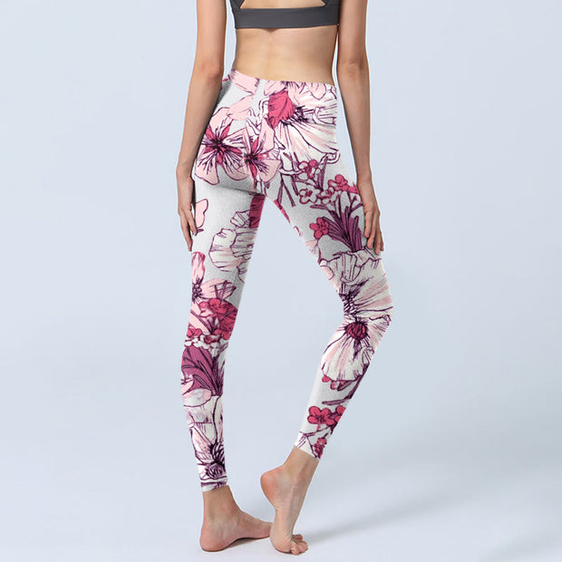 Buddha Stones Pink Rose Red Flowers Print Exercise Leggings Women's Yoga Pants - image 5