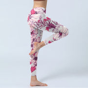 Buddha Stones Pink Rose Red Flowers Print Exercise Leggings Women's Yoga Pants - image 4