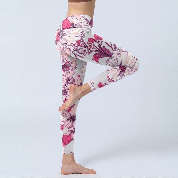 Buddha Stones Pink Rose Red Flowers Print Exercise Leggings Women's Yoga Pants - image 4