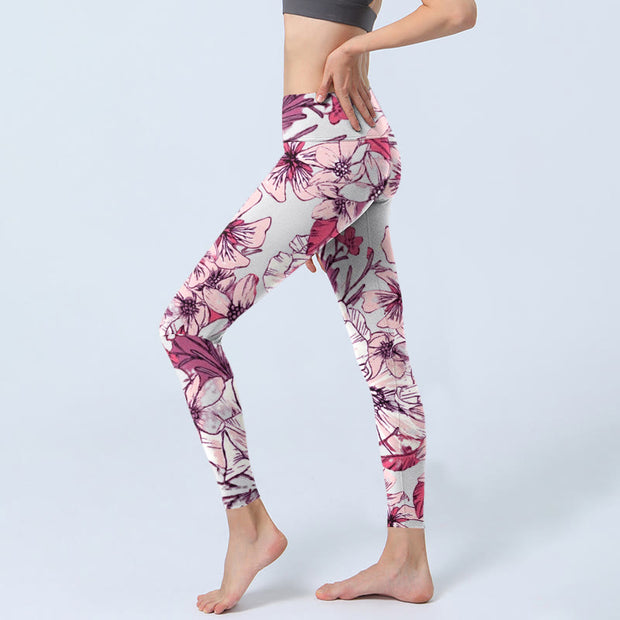 Buddha Stones Pink Rose Red Flowers Print Exercise Leggings Women's Yoga Pants - image 3