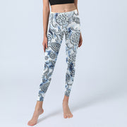 Buddha Stones White Round Flowers Print Exercise Leggings Women's Yoga Pants - image 6