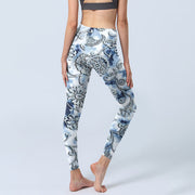 Buddha Stones White Round Flowers Print Exercise Leggings Women's Yoga Pants - image 5