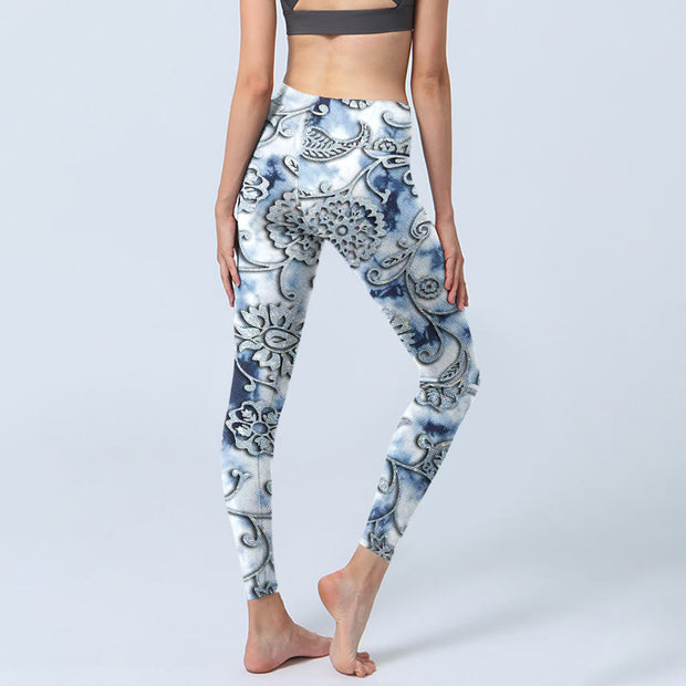Buddha Stones White Round Flowers Print Exercise Leggings Women's Yoga Pants - image 5