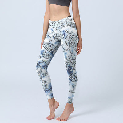 Buddha Stones White Round Flowers Print Exercise Leggings Women's Yoga Pants - Snow - US18，UK/AU22，EU50 (4XL) - image 1
