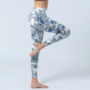 Buddha Stones White Round Flowers Print Exercise Leggings Women's Yoga Pants - image 4