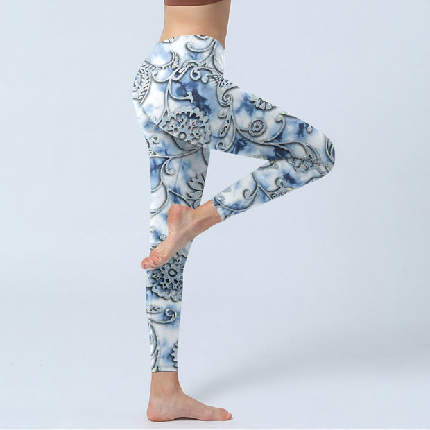 Buddha Stones White Round Flowers Print Exercise Leggings Women's Yoga Pants - image 4