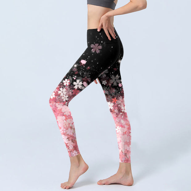 Buddha Stones Pink Cherry Blossoms Print Exercise Leggings Women's Yoga Pants - image 3