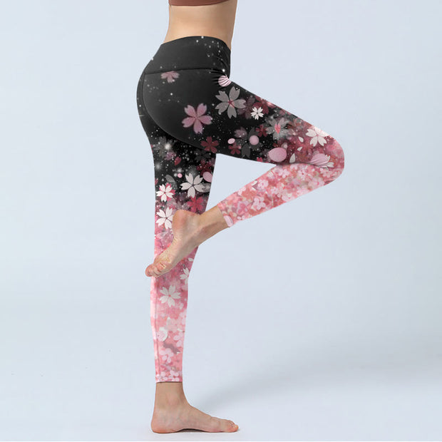Buddha Stones Pink Cherry Blossoms Print Exercise Leggings Women's Yoga Pants - image 4
