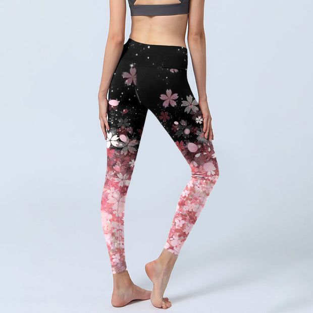 Buddha Stones Pink Cherry Blossoms Print Exercise Leggings Women's Yoga Pants - image 5