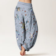 Buddha Stones Casual Bird Flowers Leaf Pattern Women's Elastic Waist Harem Pants - image 7