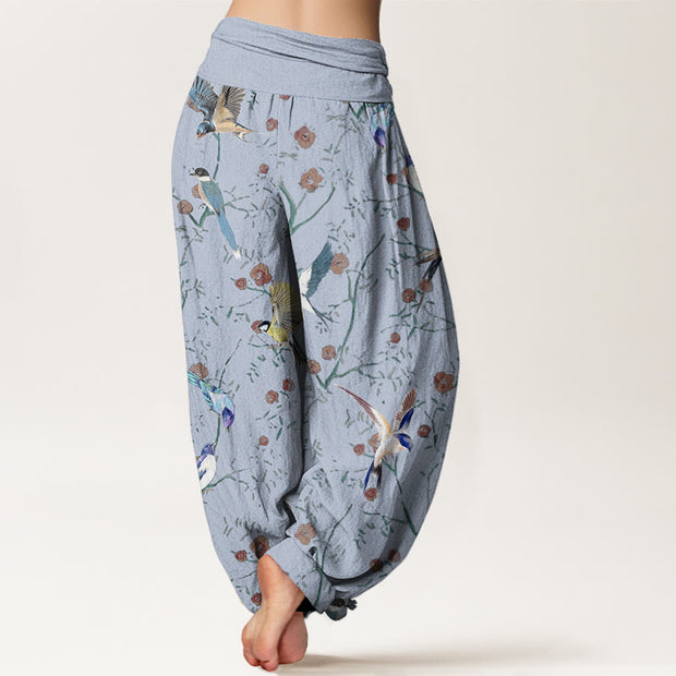 Buddha Stones Casual Bird Flowers Leaf Pattern Women's Elastic Waist Harem Pants - image 7