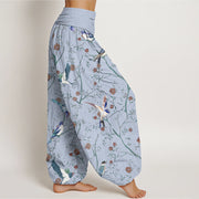Buddha Stones Casual Bird Flowers Leaf Pattern Women's Elastic Waist Harem Pants - image 6